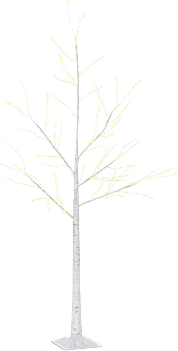 Outsunny Árbol de Abedul 150 cm de Altura con 210 Luces LED en Blanco Cálido Ramas Flexibles y Base para Decoración de Fiestas Cumpleaños Bodas 20x20x150 cm Blanco