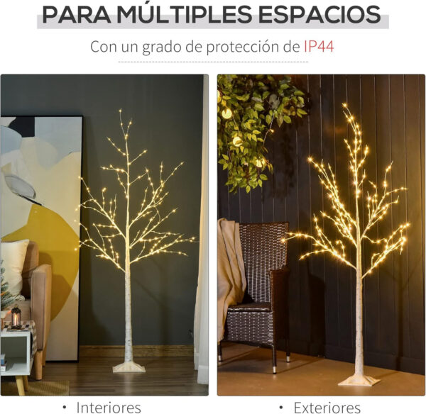 Outsunny Árbol de Abedul 150 cm de Altura con 210 Luces LED en Blanco Cálido Ramas Flexibles y Base para Decoración de Fiestas Cumpleaños Bodas 20x20x150 cm Blanco - Imagen 5