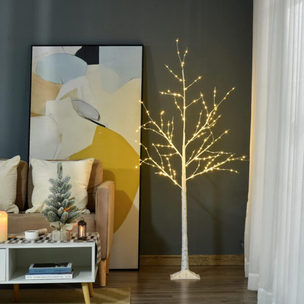 Outsunny Árbol de Abedul 150 cm de Altura con 210 Luces LED en Blanco Cálido Ramas Flexibles y Base para Decoración de Fiestas Cumpleaños Bodas 20x20x150 cm Blanco - Imagen 9