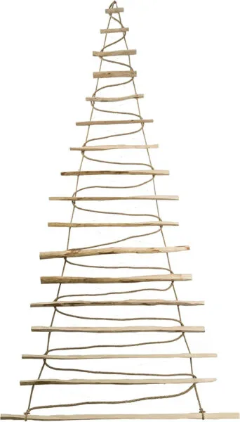 BOGATECO Árbol de Navidad hecho a mano, 205 cm de alto, de madera de avellana, colgante decorativo, con luces LED de 10 m, placas de madera unidas a una cuerda de yute con un grosor de 6 mm