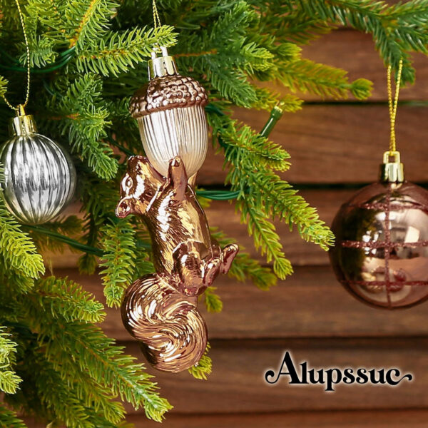 Alupssuc Juego de Bolas de Navidad de 96 Piezas, Ardilla del Bosque, Bolas Doradas de plástico irrompibles para decoración de árbol de Navidad, decoración de Fiesta navideña, con cordón, Bronce Dorado - Imagen 5