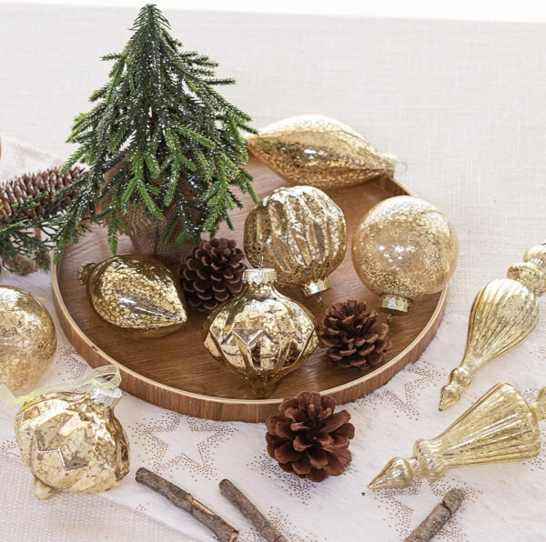 KI Store 4 Bolas de Navidad de Cristal Doradas de Mercury, Adornos de Navidad Antiguos, piñas, Adornos de Navidad, Adornos para Colgar, decoración de Navidad, Adornos para el árbol de Adviento - Imagen 6