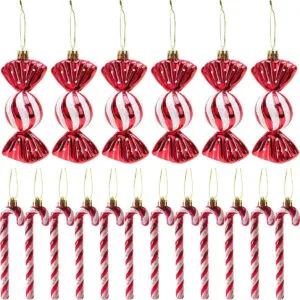 Adornos navideños Grandes Adornos Decorativos de bastón de Caramelo 18 Piezas Adornos navideños con Purpurina Decoraciones para árboles de Navidad Rojos y Blancos Adornos navideños(12CM)