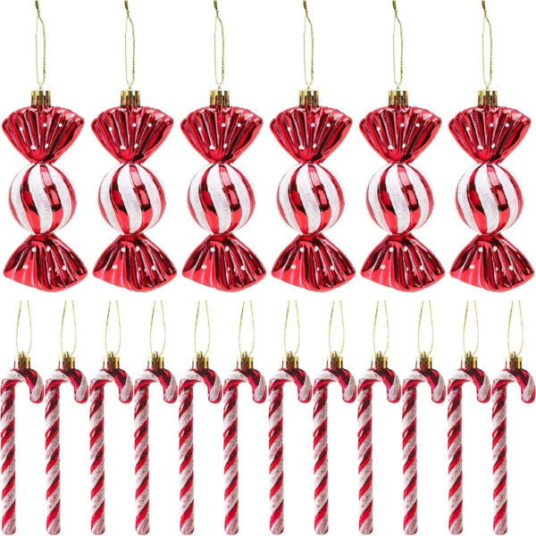 Adornos navideños Grandes Adornos Decorativos de bastón de Caramelo 18 Piezas Adornos navideños con Purpurina Decoraciones para árboles de Navidad Rojos y Blancos Adornos navideños(12CM)