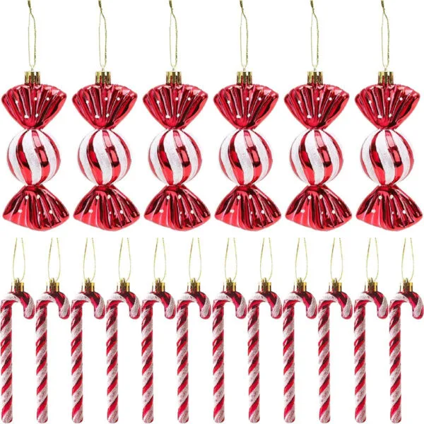 Adornos navideños Grandes Adornos Decorativos de bastón de Caramelo 18 Piezas Adornos navideños con Purpurina Decoraciones para árboles de Navidad Rojos y Blancos Adornos navideños(12CM)