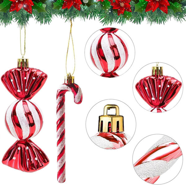 Adornos navideños Grandes Adornos Decorativos de bastón de Caramelo 18 Piezas Adornos navideños con Purpurina Decoraciones para árboles de Navidad Rojos y Blancos Adornos navideños(12CM) - Imagen 3