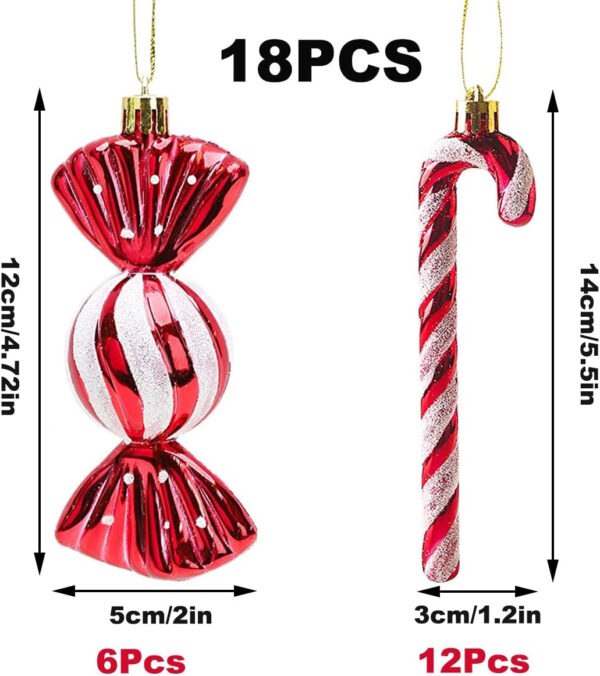 Adornos navideños Grandes Adornos Decorativos de bastón de Caramelo 18 Piezas Adornos navideños con Purpurina Decoraciones para árboles de Navidad Rojos y Blancos Adornos navideños(12CM) - Imagen 4