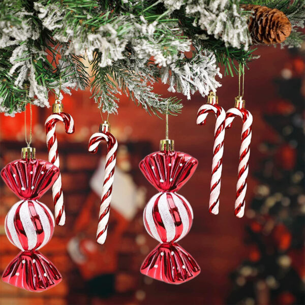 Adornos navideños Grandes Adornos Decorativos de bastón de Caramelo 18 Piezas Adornos navideños con Purpurina Decoraciones para árboles de Navidad Rojos y Blancos Adornos navideños(12CM) - Imagen 5