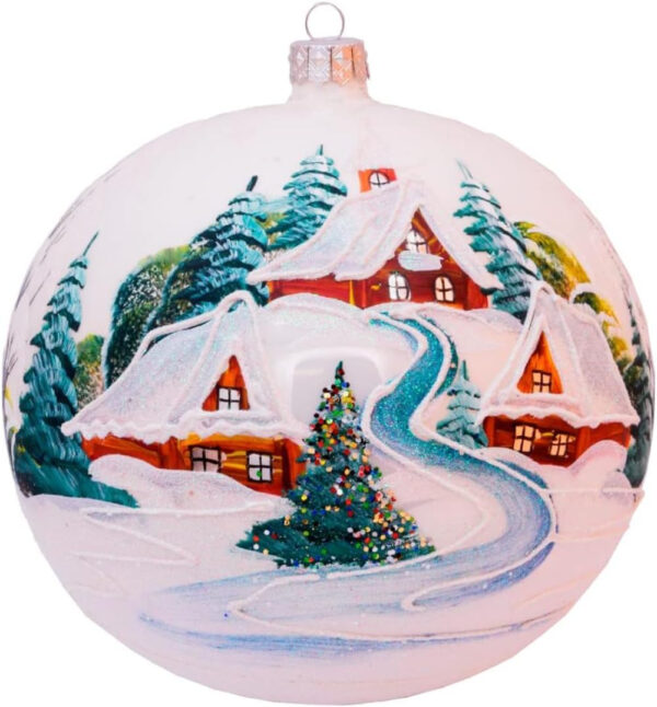 VITBIS Bola de Cristal para decoración de árbol de Navidad, Formas únicas de Bolas de Navidad, diámetro de 10 cm, en Color Blanco con Paisaje de montaña de Invierno, Decorada a Mano, Pintada a Mano,