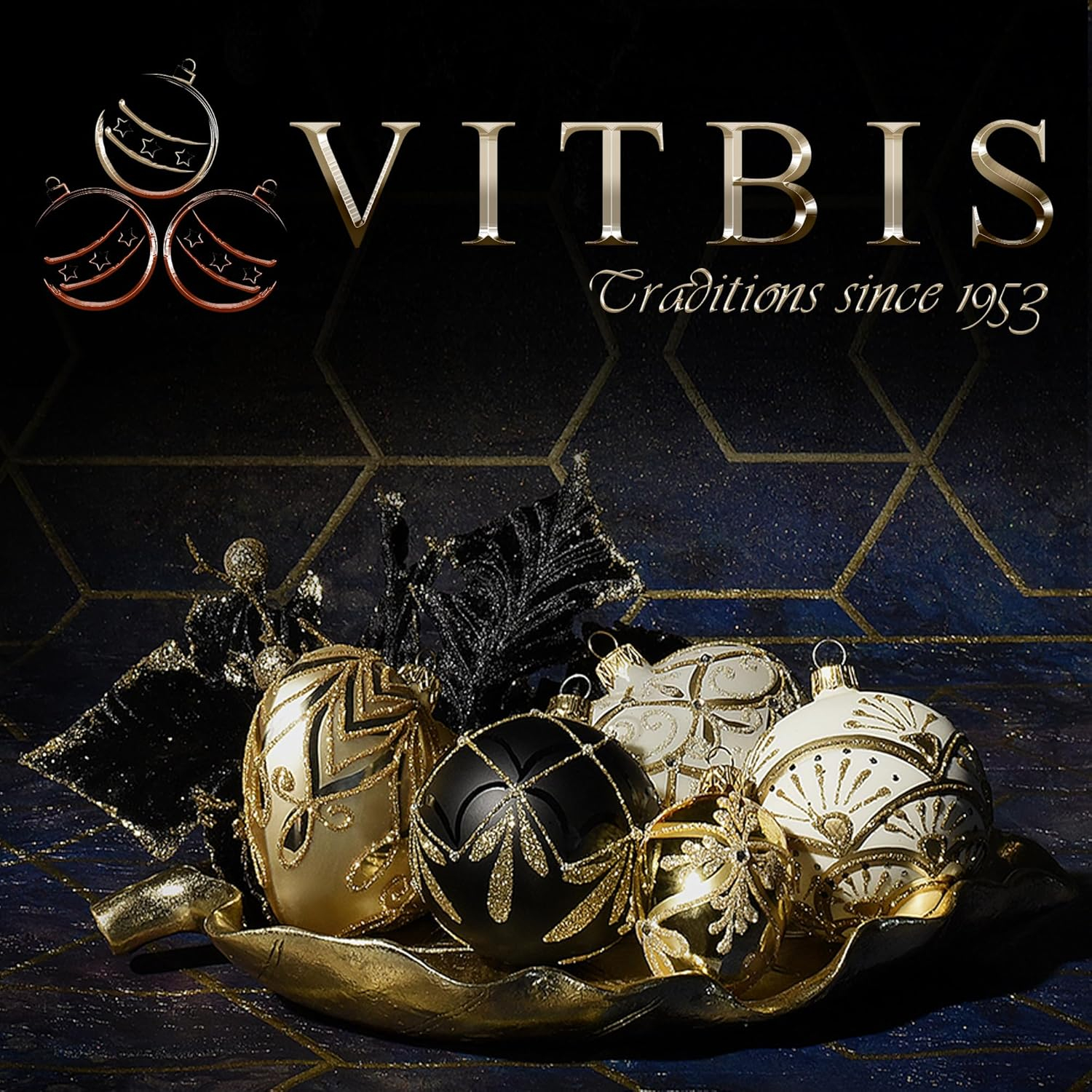 VITBIS Glass Ball for Christmas Tree Decoration, Large and Unique Balls, 15 cm Diameter, Gold Color, Hand Decorated, Hand Painted, Unique Christmas Decoration - Image 3