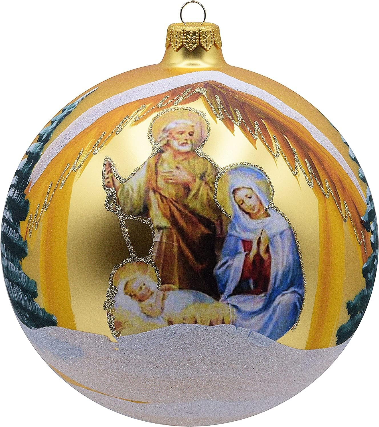 VITBIS Glass Ball for Christmas Tree Decoration, Large and Unique Balls, 15 cm Diameter, Gold Color, Hand Decorated, Hand Painted, Unique Christmas Decoration