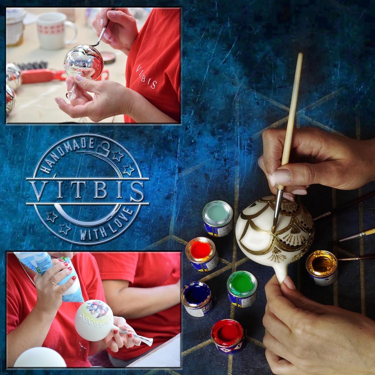 VITBIS Glass Ball for Christmas Tree Decoration, Large and Unique Balls, 15 cm Diameter, Gold Color, Hand Decorated, Hand Painted, Unique Christmas Decoration - Image 14