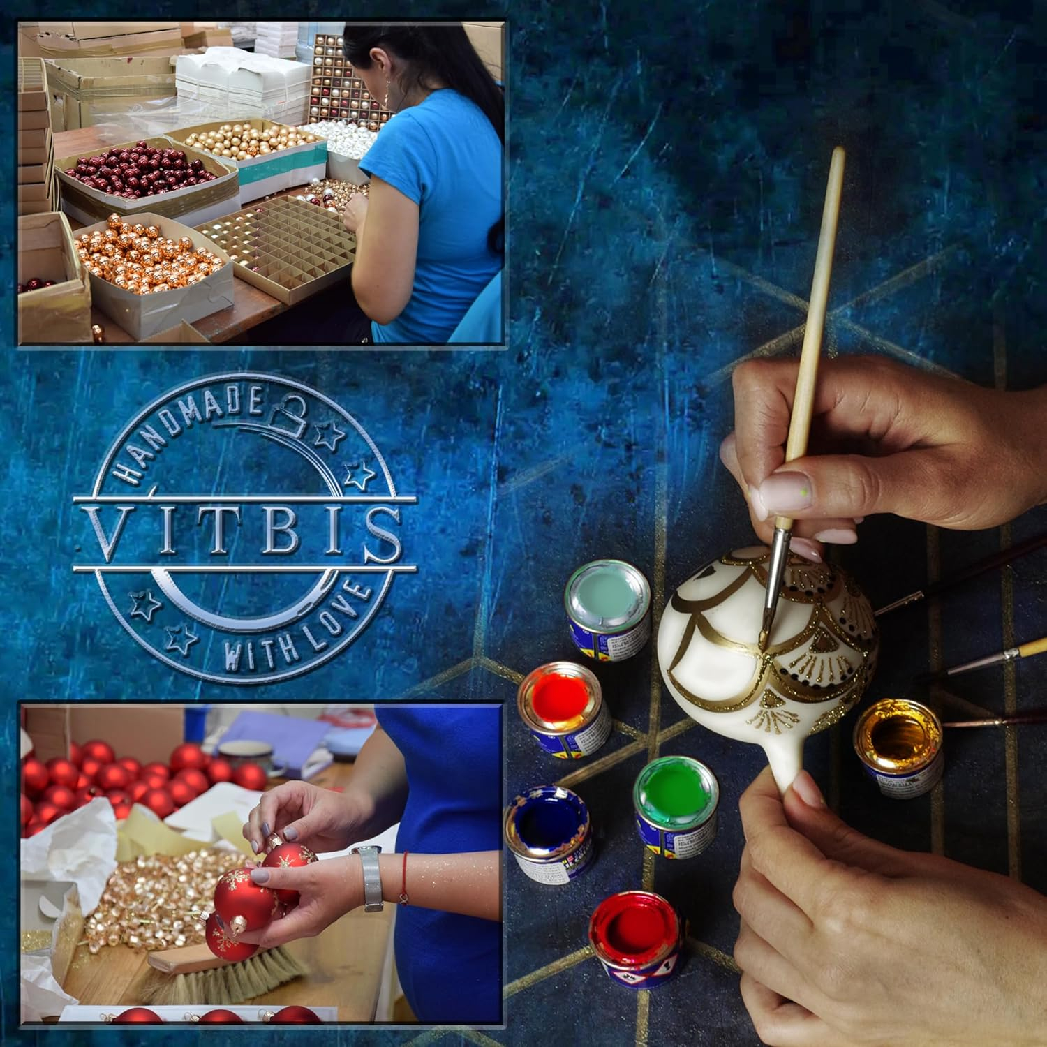 VITBIS Glass Ball for Christmas Tree Decoration, Large and Unique Balls, 15 cm Diameter, Gold Color, Hand Decorated, Hand Painted, Unique Christmas Decoration - Image 15