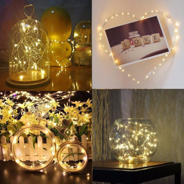 BXROIU 6 x Guirnaldas de luces a pilas, alambre plateado cadenas de 2 metros 20 LEDs,para decorar dormitorios,jardines,fiestas,Navidad,Halloween,bodas y más(Blanco cálido) - Imagen 6