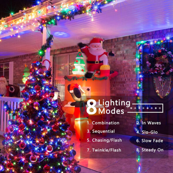 BrizLabs Cadena de Luces Navidad, 15M 100 LED Árbol de Navidad Luces de Hadas Exterior 8 Modos Impermeable Blanco Cálido Guirnarldas Luces Decorativas Interior para Navidad Fiestas Jardín (Multicolor) - Imagen 3