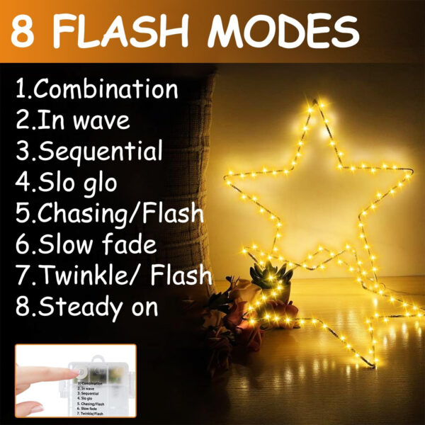 Gizmify Luces Navidad Estrellas, 3 Pack 120 LED Cortina Luces Navidad a Pila con Temporizador, 8 Modos, Control Remoto, Luces de Decoración para Interior Exterior Navidad, Fiesta, Balcón - Imagen 3