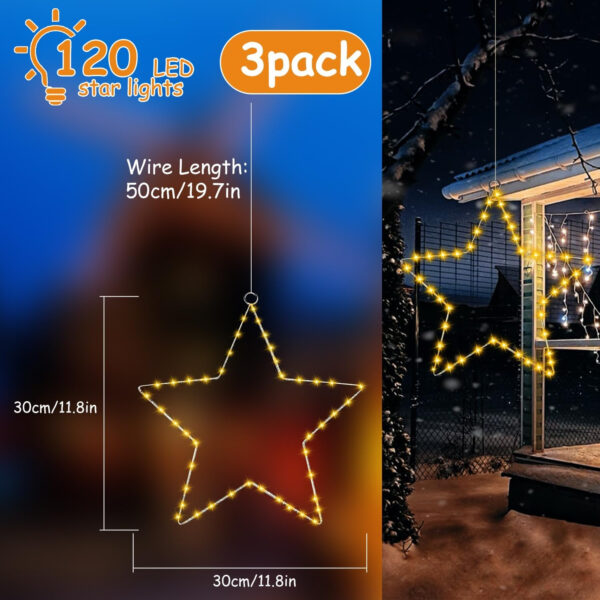 Gizmify Luces Navidad Estrellas, 3 Pack 120 LED Cortina Luces Navidad a Pila con Temporizador, 8 Modos, Control Remoto, Luces de Decoración para Interior Exterior Navidad, Fiesta, Balcón - Imagen 7