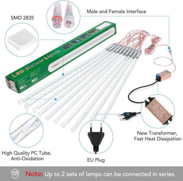 Luces de Navidad Lluvia, Luces Led Navidad Lluvia Meteoritos AUINSKY de 50 cm, 10 Tubos, 480 Led, Luces de Navidad Exterior Cascada Adecuada para Navidad, Decoración de Jardín (Azul) - Imagen 5