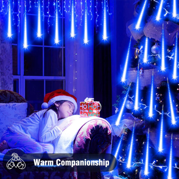 Luces de Navidad Lluvia, Luces Led Navidad Lluvia Meteoritos AUINSKY de 50 cm, 10 Tubos, 480 Led, Luces de Navidad Exterior Cascada Adecuada para Navidad, Decoración de Jardín (Azul) - Imagen 7