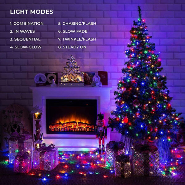 Elegear 100M 1000 LED Luces Navidad con Enchufe, Luz Arbol Natal Exterior Impermeable con 8 Modos para Fiesta, Casa, Boda, Jardín y Decoración Interior, Guirnalda Cadena Luminosas de Hada, Colores - Imagen 3