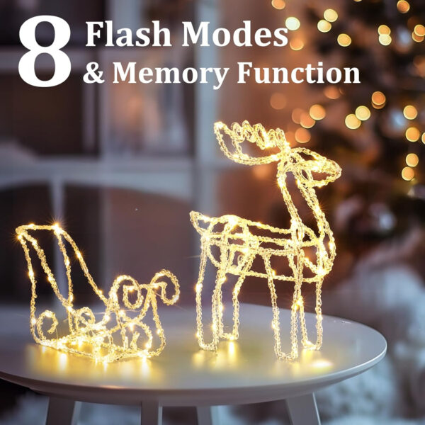 Quntis Renos Navideños Decorativos, 35cm Ciervos y Trineos de Navidad Luces 100 LED con 8 Modos y Temporizador, Luz Reno para Interior, Exterior, Ventanas, árboles de Navidad, Chimeneas y Balcones - Imagen 4