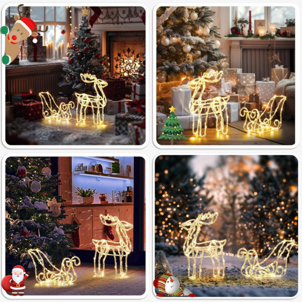 Quntis Renos Navideños Decorativos, 35cm Ciervos y Trineos de Navidad Luces 100 LED con 8 Modos y Temporizador, Luz Reno para Interior, Exterior, Ventanas, árboles de Navidad, Chimeneas y Balcones - Imagen 6