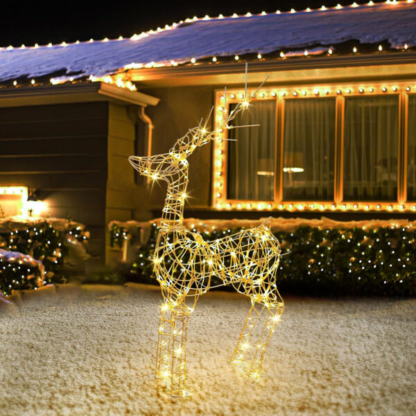 Joomer 240 LED Renos de Navidad Iluminados, 85CM Familiar Ciervo de Navidad Con Luces, 8 Modos Metal Reno Navidad Exterior Blanco Cálidocon Temporizador para Césped Exterior Interior Sala Decoración