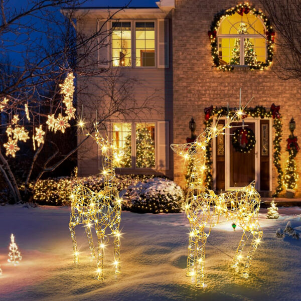 Joomer 240 LED Renos de Navidad Iluminados, 85CM Familiar Ciervo de Navidad Con Luces, 8 Modos Metal Reno Navidad Exterior Blanco Cálidocon Temporizador para Césped Exterior Interior Sala Decoración - Imagen 4