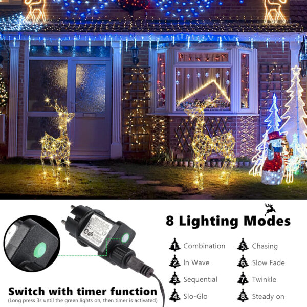 Joomer 240 LED Renos de Navidad Iluminados, 85CM Familiar Ciervo de Navidad Con Luces, 8 Modos Metal Reno Navidad Exterior Blanco Cálidocon Temporizador para Césped Exterior Interior Sala Decoración - Imagen 5