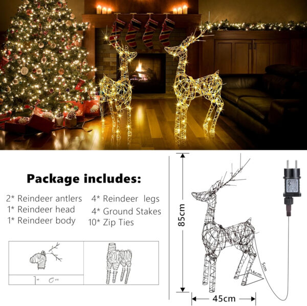 Joomer 240 LED Renos de Navidad Iluminados, 85CM Familiar Ciervo de Navidad Con Luces, 8 Modos Metal Reno Navidad Exterior Blanco Cálidocon Temporizador para Césped Exterior Interior Sala Decoración - Imagen 6