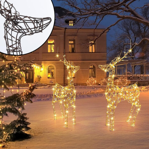 Joomer 240 LED Renos de Navidad Iluminados, 85CM Familiar Ciervo de Navidad Con Luces, 8 Modos Metal Reno Navidad Exterior Blanco Cálidocon Temporizador para Césped Exterior Interior Sala Decoración - Imagen 7