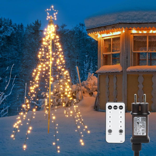 Joomer Luces Arbol Navidad con Estrella, 450 LED Luces de Navidad con 2.1M x10 Guirnaldas, 8 Modos Impermeable Blanco Cálido Cadena de Guirnalda Luces Navidad para Árbol de Navidad Jardín Festival