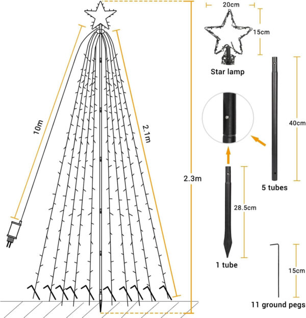 Joomer Luces Arbol Navidad con Estrella, 450 LED Luces de Navidad con 2.1M x10 Guirnaldas, 8 Modos Impermeable Blanco Cálido Cadena de Guirnalda Luces Navidad para Árbol de Navidad Jardín Festival - Imagen 4