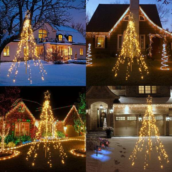 Joomer Luces Arbol Navidad con Estrella, 450 LED Luces de Navidad con 2.1M x10 Guirnaldas, 8 Modos Impermeable Blanco Cálido Cadena de Guirnalda Luces Navidad para Árbol de Navidad Jardín Festival - Imagen 8