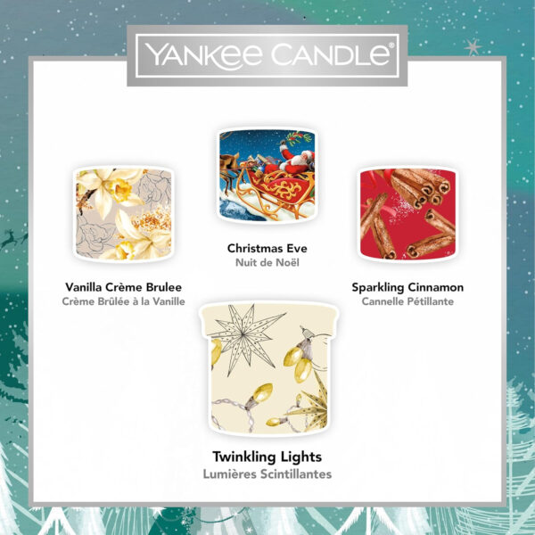 Yankee Candle Juego de regalo, 3 velas votivas rellenas perfumadas y 1 vela en vaso pequeño de la firma | Colección Bright Lights - Imagen 4