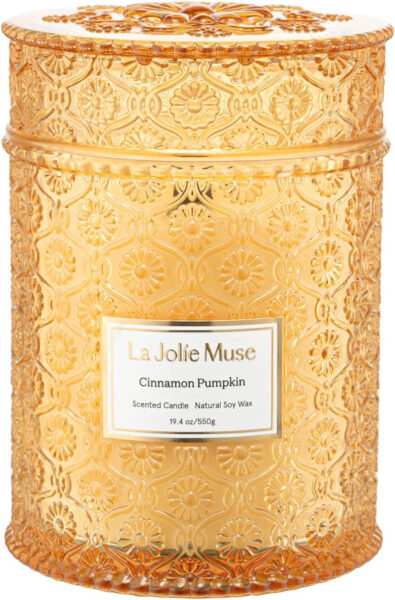 LA JOLIE MUSE Autumn Candle, Pumpkin Candle, Pumpkin Candles with Cinnamon, Fall Gift Candles, Large Natural Soy Candle, 550g