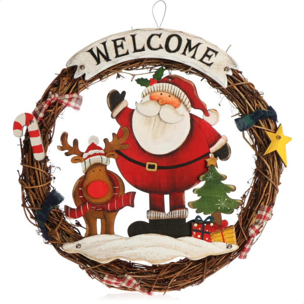 com-four® Corona navideña Trenzada - Corona de Puerta Bienvenida para Navidad - Decoración navideña para Colgar - Corona de Madera Aprox. Ø 29 cm (Papá Noel - L)