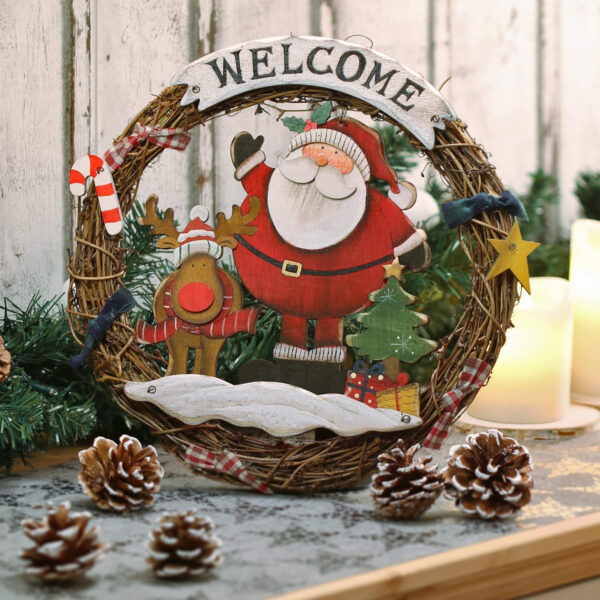 com-four® Corona navideña Trenzada - Corona de Puerta Bienvenida para Navidad - Decoración navideña para Colgar - Corona de Madera Aprox. Ø 29 cm (Papá Noel - L) - Imagen 3