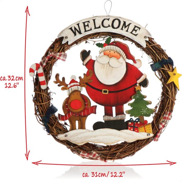 com-four® Corona navideña Trenzada - Corona de Puerta Bienvenida para Navidad - Decoración navideña para Colgar - Corona de Madera Aprox. Ø 29 cm (Papá Noel - L) - Imagen 7