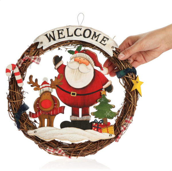 com-four® Corona navideña Trenzada - Corona de Puerta Bienvenida para Navidad - Decoración navideña para Colgar - Corona de Madera Aprox. Ø 29 cm (Papá Noel - L) - Imagen 8