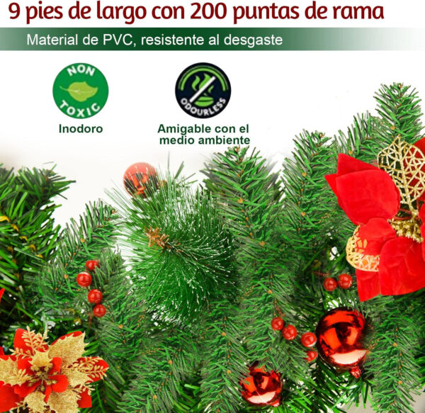 Timiyou Guirnalda Navidad, 2,7m Guirnaldas Navideñas con Luces, Navidad Decoración 2024,Adornos Navideños, Decoracion Navidad para Exterior, Escaleras, Chimenea, Puerta de Entrada Patio y Jardín - Imagen 6