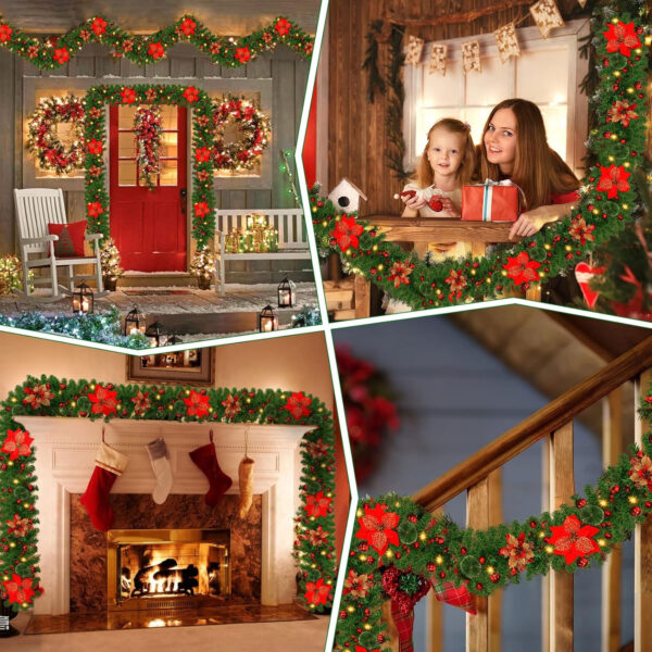 Timiyou Guirnalda Navidad, 2,7m Guirnaldas Navideñas con Luces, Navidad Decoración 2024,Adornos Navideños, Decoracion Navidad para Exterior, Escaleras, Chimenea, Puerta de Entrada Patio y Jardín - Imagen 7