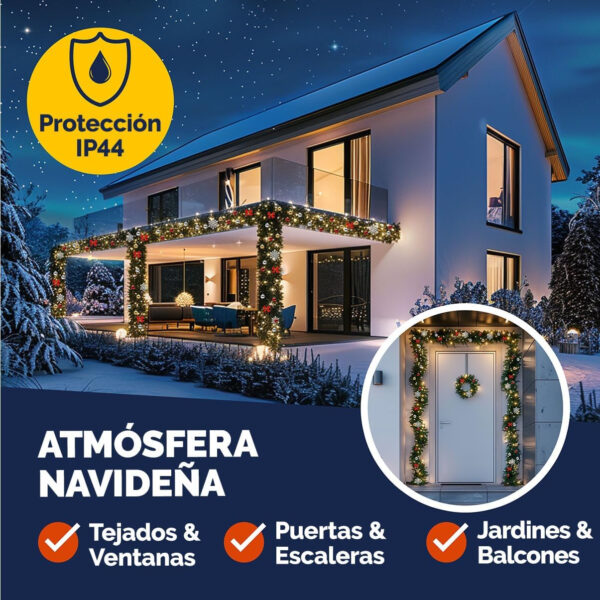 Casaria Guirnalda de Navidad Abeto 5m 80LEDs Blanco Cálido Incluye Decoración Navideña Interior Exterior - Imagen 4