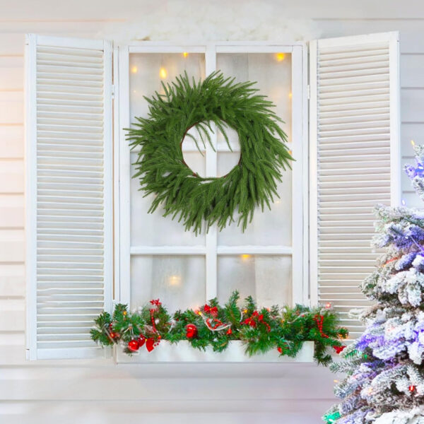 Dremisland 65cm Grande Corona Navidad de Puerta Pino Norfolk Artificial Guirnalda Navideña Decoración Corona de Puerta Delantera para Balcón Adornos de Fiesta - Imagen 8
