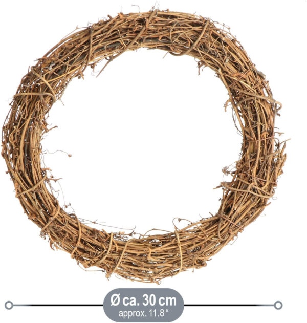 com-four® 2X Coronas de Madera Decorativas de Bricolaje para retoques - Corona de Mimbre para Decorar Ventanas, mesas y Puertas o para Navidad (2 Piezas - Corona Ø30cm marrón Claro) - Imagen 7