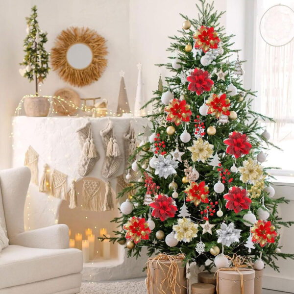 Anyingkai Flores para Arbol de Navidad,Flores Artificiales de Navidad,Flores de Pascua para Arbol de Navidad,Navidad Adornos para Guirnalda Fiesta Boda Año Nuevo Decoración - Imagen 4