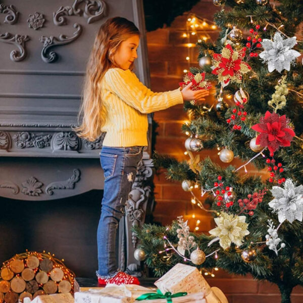 Anyingkai Flores para Arbol de Navidad,Flores Artificiales de Navidad,Flores de Pascua para Arbol de Navidad,Navidad Adornos para Guirnalda Fiesta Boda Año Nuevo Decoración - Imagen 7