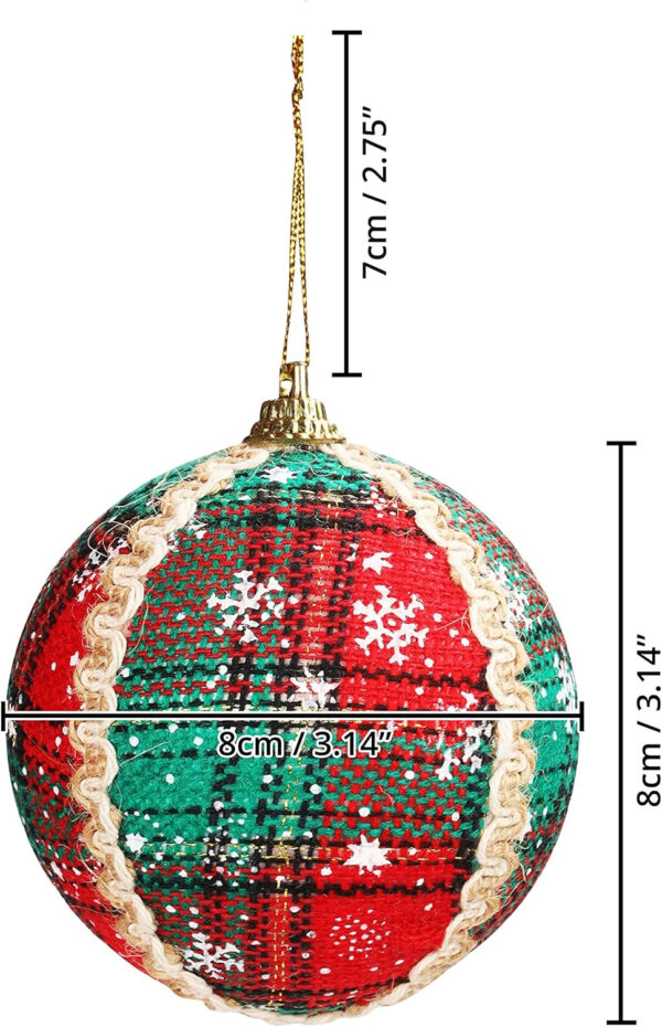 Belle Vous Bola Navidad (Pack de 12) Adornos Navidad 8 cm Bolas Verdes y Rojas a Cuadros con Cuerda — Decorar Árbol de Navidad — Adornos Navideños Colgantes para Fiestas Interior Exterior - Imagen 3