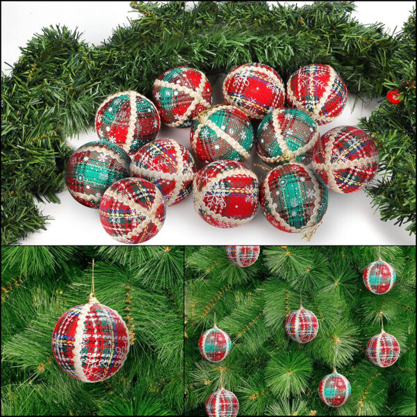 Belle Vous Bola Navidad (Pack de 12) Adornos Navidad 8 cm Bolas Verdes y Rojas a Cuadros con Cuerda — Decorar Árbol de Navidad — Adornos Navideños Colgantes para Fiestas Interior Exterior - Imagen 7