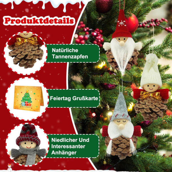 KAZATE Gnomo Adornos de Navidad, Duendes Colgante para Decoracion árbol de Navidad Regalos, 8 Piezas Linda Gnomo Naturales Piñas Muñecos Adornos Navideños para Arbol Manualidades - Imagen 4